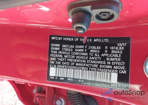 2017 Honda Civic Lx from USA, damaged, VIN SHHFK7H2XHU223824